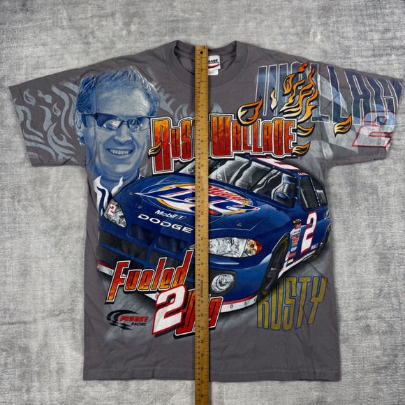 Rusty Wallace Shirt Mens Medium Gray Vtg All Over Print Chase Authentics Racing - Picture 9 of 12